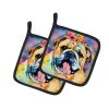 English Bulldog Hippie Dawg Pair of Pot Holders Kitchen Heat Resistant Pot Holders Sets Oven Hot Pads for Cooking Baking BBQ, 7 1/2 x 7 1/2