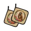 Afghan Hound and Flowers Pair of Pot Holders Kitchen Heat Resistant Pot Holders Sets Oven Hot Pads for Cooking Baking BBQ, 7 1/2 x 7 1/2