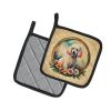 White Poodle and Flowers Pair of Pot Holders Kitchen Heat Resistant Pot Holders Sets Oven Hot Pads for Cooking Baking BBQ, 7 1/2 x 7 1/2
