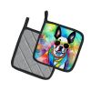 Boston Terrier Hippie Dawg Pair of Pot Holders Kitchen Heat Resistant Pot Holders Sets Oven Hot Pads for Cooking Baking BBQ, 7 1/2 x 7 1/2