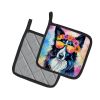 Border Collie Hippie Dawg Pair of Pot Holders Kitchen Heat Resistant Pot Holders Sets Oven Hot Pads for Cooking Baking BBQ, 7 1/2 x 7 1/2