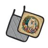 Pomeranian and Flowers Pair of Pot Holders Kitchen Heat Resistant Pot Holders Sets Oven Hot Pads for Cooking Baking BBQ, 7 1/2 x 7 1/2