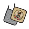Yorkshire Terrier and Flowers Pair of Pot Holders Kitchen Heat Resistant Pot Holders Sets Oven Hot Pads for Cooking Baking BBQ, 7 1/2 x 7 1/2