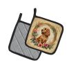 English Cocker Spaniel and Flowers Pair of Pot Holders Kitchen Heat Resistant Pot Holders Sets Oven Hot Pads for Cooking Baking BBQ, 7 1/2 x 7 1/2
