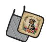 Catahoula Leopard Dog and Flowers Pair of Pot Holders Kitchen Heat Resistant Pot Holders Sets Oven Hot Pads for Cooking Baking BBQ, 7 1/2 x 7 1/2