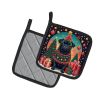Black Pug Christmas Pair of Pot Holders Kitchen Heat Resistant Pot Holders Sets Oven Hot Pads for Cooking Baking BBQ, 7 1/2 x 7 1/2