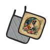 Boxer and Flowers Pair of Pot Holders Kitchen Heat Resistant Pot Holders Sets Oven Hot Pads for Cooking Baking BBQ, 7 1/2 x 7 1/2