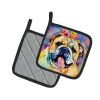 English Bulldog Hippie Dawg Pair of Pot Holders Kitchen Heat Resistant Pot Holders Sets Oven Hot Pads for Cooking Baking BBQ, 7 1/2 x 7 1/2