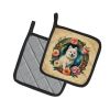 Japanese Spitz and Flowers Pair of Pot Holders Kitchen Heat Resistant Pot Holders Sets Oven Hot Pads for Cooking Baking BBQ, 7 1/2 x 7 1/2