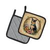 Lancashire Heeler and Flowers Pair of Pot Holders Kitchen Heat Resistant Pot Holders Sets Oven Hot Pads for Cooking Baking BBQ, 7 1/2 x 7 1/2