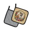 English Bulldog and Flowers Pair of Pot Holders Kitchen Heat Resistant Pot Holders Sets Oven Hot Pads for Cooking Baking BBQ, 7 1/2 x 7 1/2