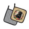 Newfoundland and Flowers Pair of Pot Holders Kitchen Heat Resistant Pot Holders Sets Oven Hot Pads for Cooking Baking BBQ, 7 1/2 x 7 1/2