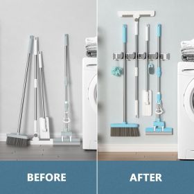 Mop Broom Holder Wall Mount Metal Pantry Organization and Storage Garden Kitchen Tool Organizer Wall Hanger for Home Goods (4 Positions with 4 Ho