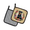 Rottweiler and Flowers Pair of Pot Holders Kitchen Heat Resistant Pot Holders Sets Oven Hot Pads for Cooking Baking BBQ, 7 1/2 x 7 1/2
