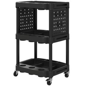 3-Tier Rolling Tool Cart, 200 LBS Capacity Plastic Utility Cart With Side Shelves For Garage, Workshop, Black (Option: Black)