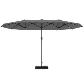 Garden Parasol 14.4ft Double-Sided Sun Umbrella With Base, Patio Parasol With LED Solar Lights, Gray (Option: Gray)
