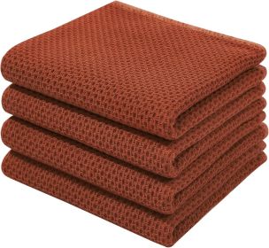 100% Cotton Waffle Weave Kitchen Dish Towels (Color: Rust)